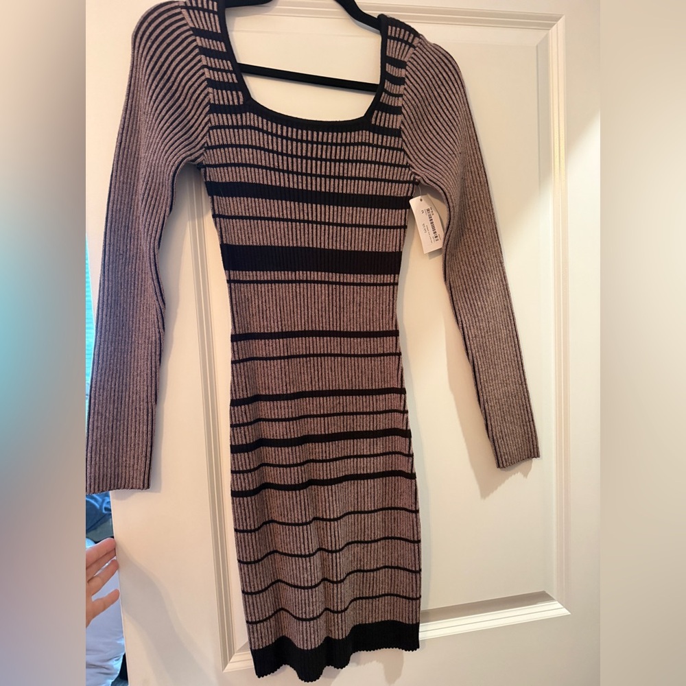 Black and taupe mini sweater dress